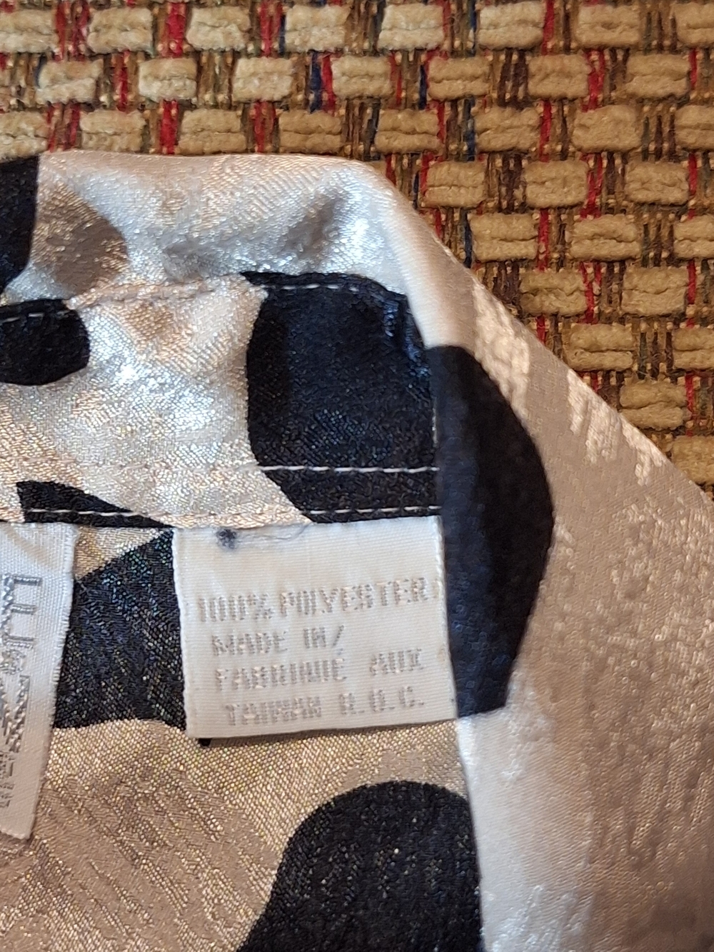 Anne Klein Black and Cream Abstract Scroll Pattern Button-Front Blouse - Picture 8 of 11